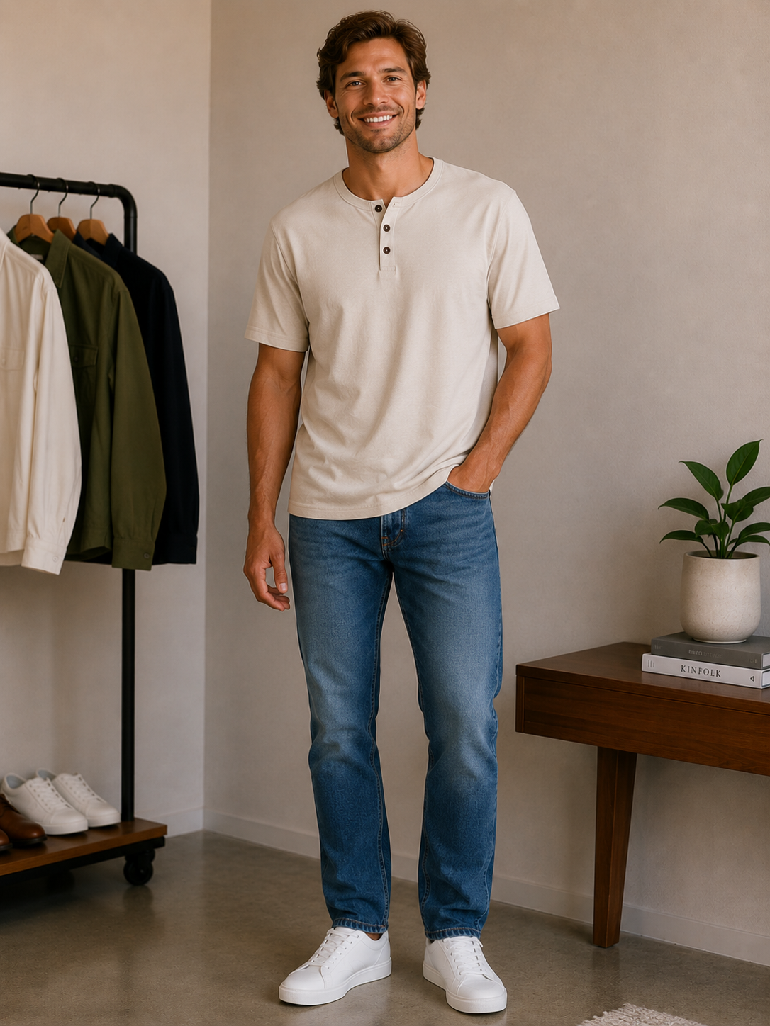 Vintage White Mesa Henley Tee