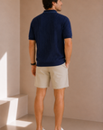 Navy Blue Stripe Terry Cotton Hudson Sweater Polo