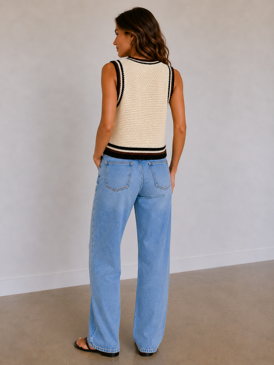 Cream &amp; Brown Dora Top