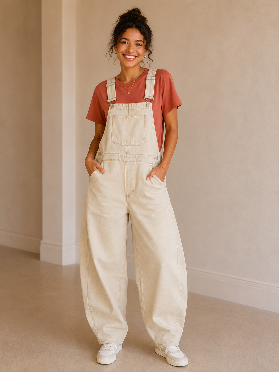 Ecru Maddie Barrel Overalls