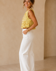 Yellow Bicolor Stripes Richilieur Sleeveless Crop Top
