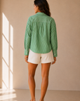 Pistachio & White Striped Button Up