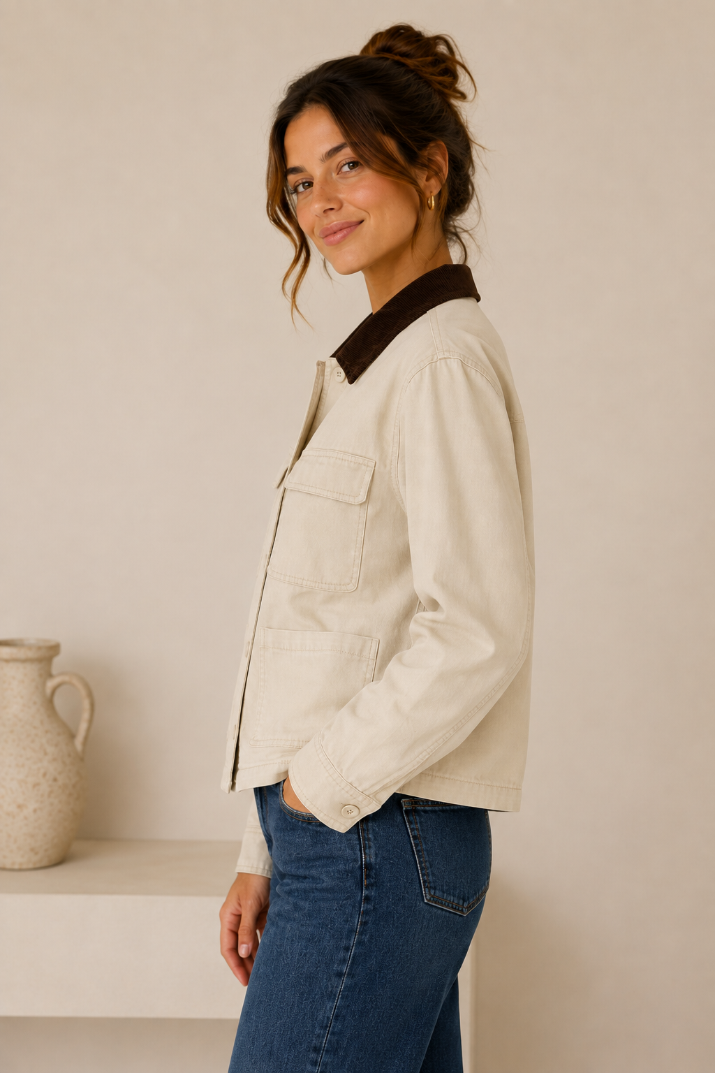 Ivory &amp; Brown Helena Jacket - 26730
