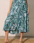 Teal Chasing Petals Midi Swing Skirt