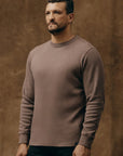 Brown Waffle Knit Thermal Crewneck