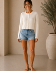 Cream Ribbed Knit Cardigan