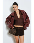 Burgundy Perry Faux Leather Bomber