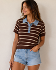 Brown & Light Taupe Stripe Johnny Top