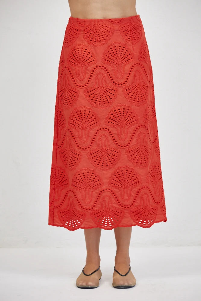 Red Cannes Eyelet Skirt