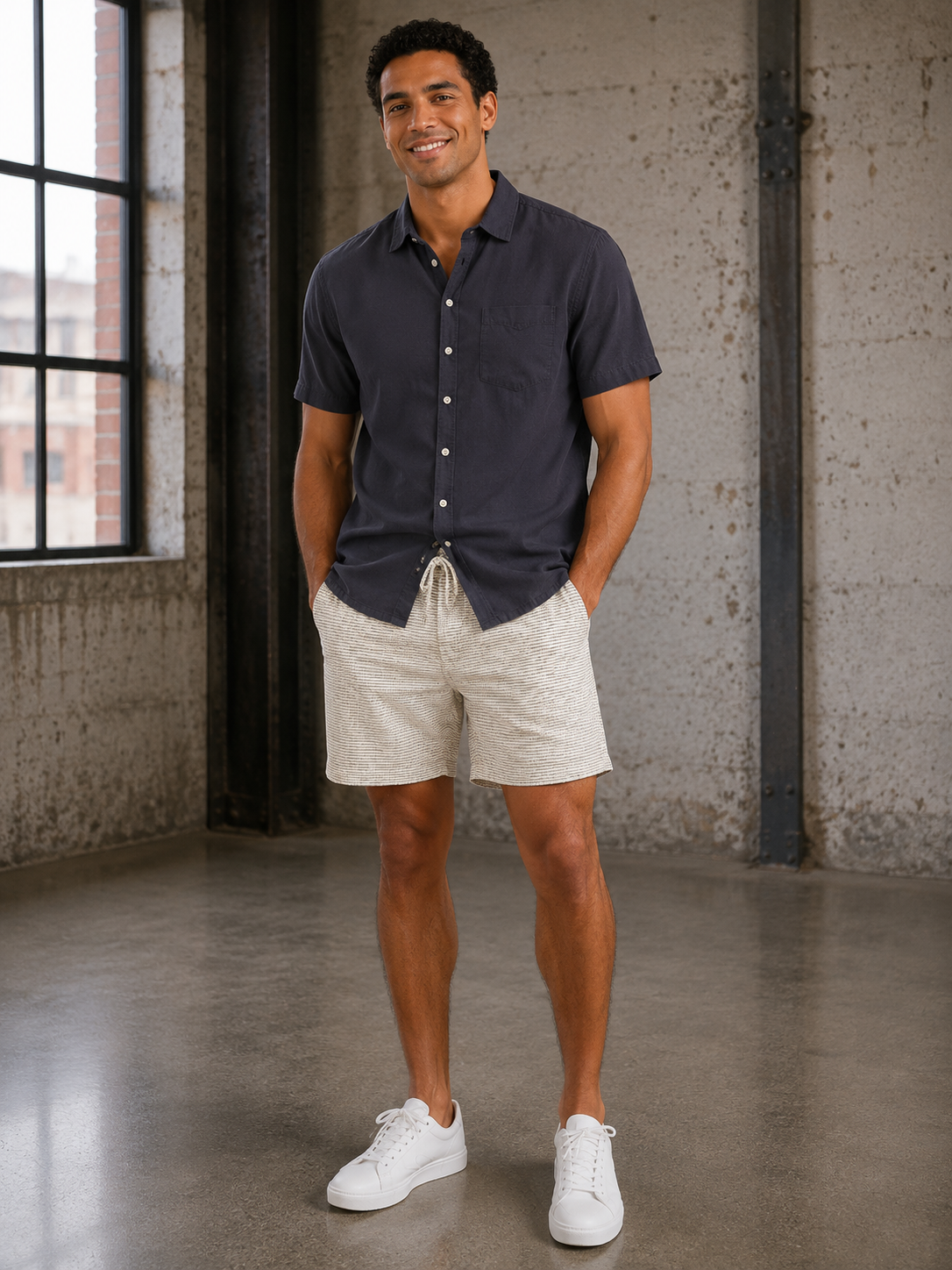 Natural &amp; Brown Check Dobby 6" Short