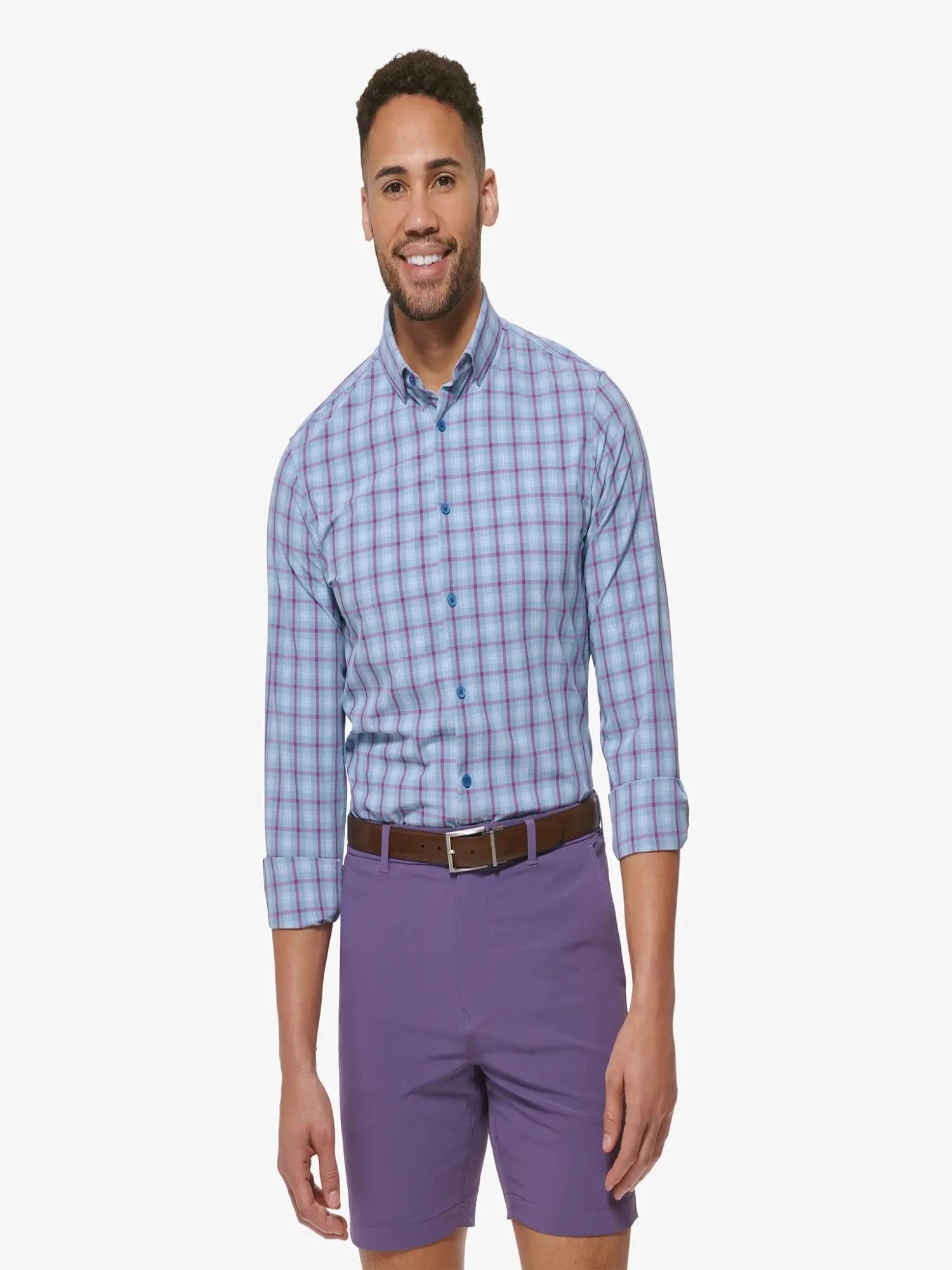 Ashley Blue Plaid Leeward No Tuck Longsleeve Dress Shirt