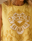 Yellow Bicolor Stripes Richilieur Sleeveless Crop Top