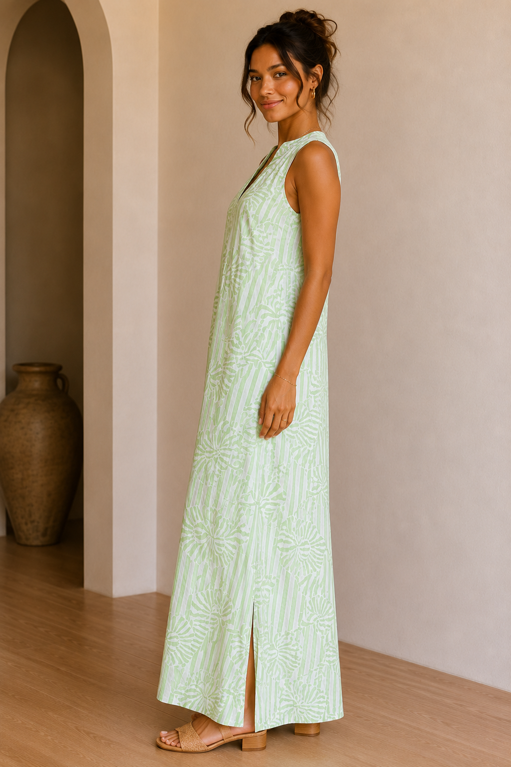Jade Painted Stripe Laurita Maxi Dress