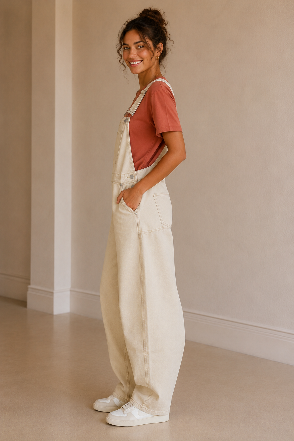 Ecru Maddie Barrel Overalls