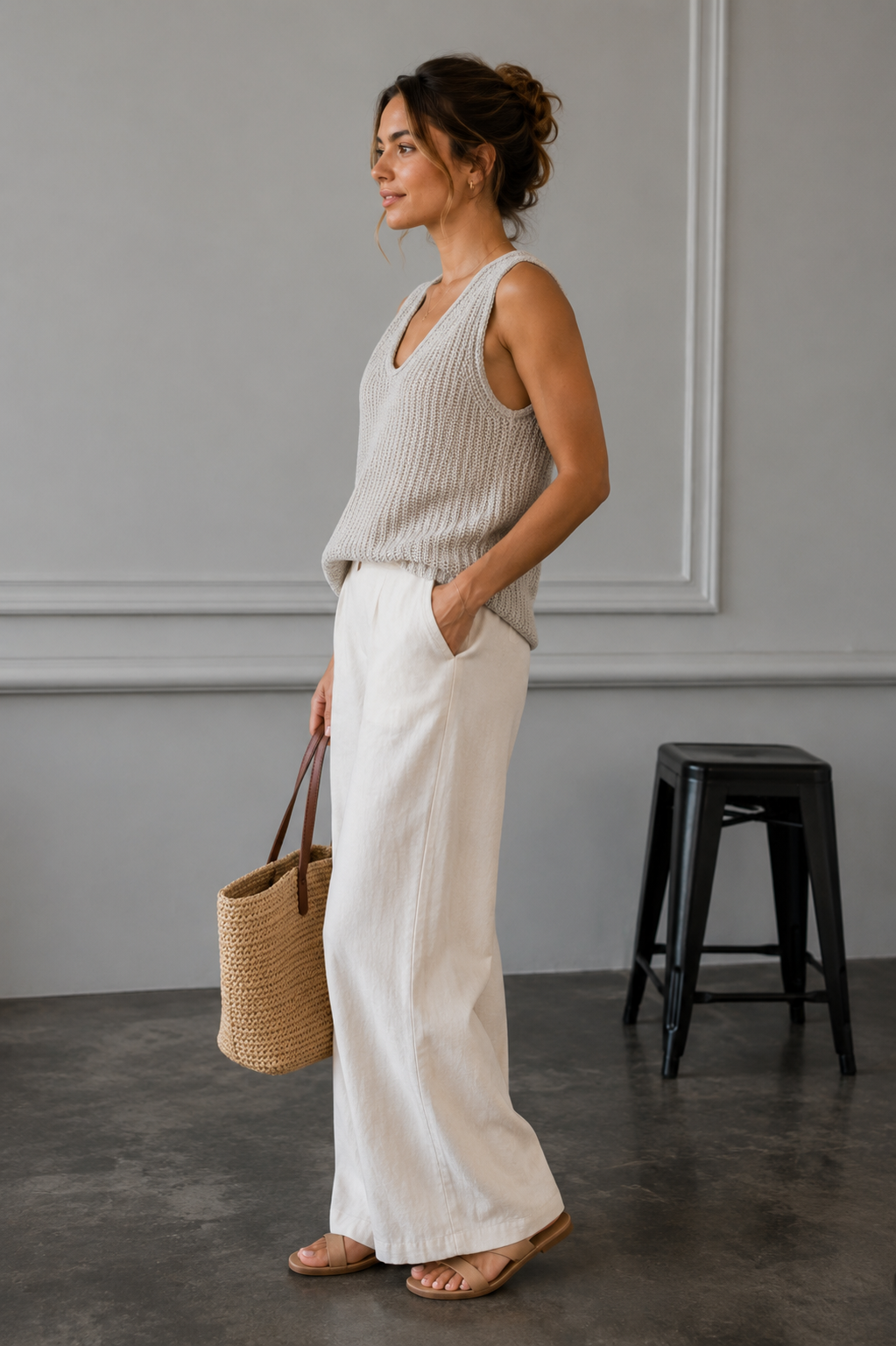Beige Mabel Open Stitch Knit Top