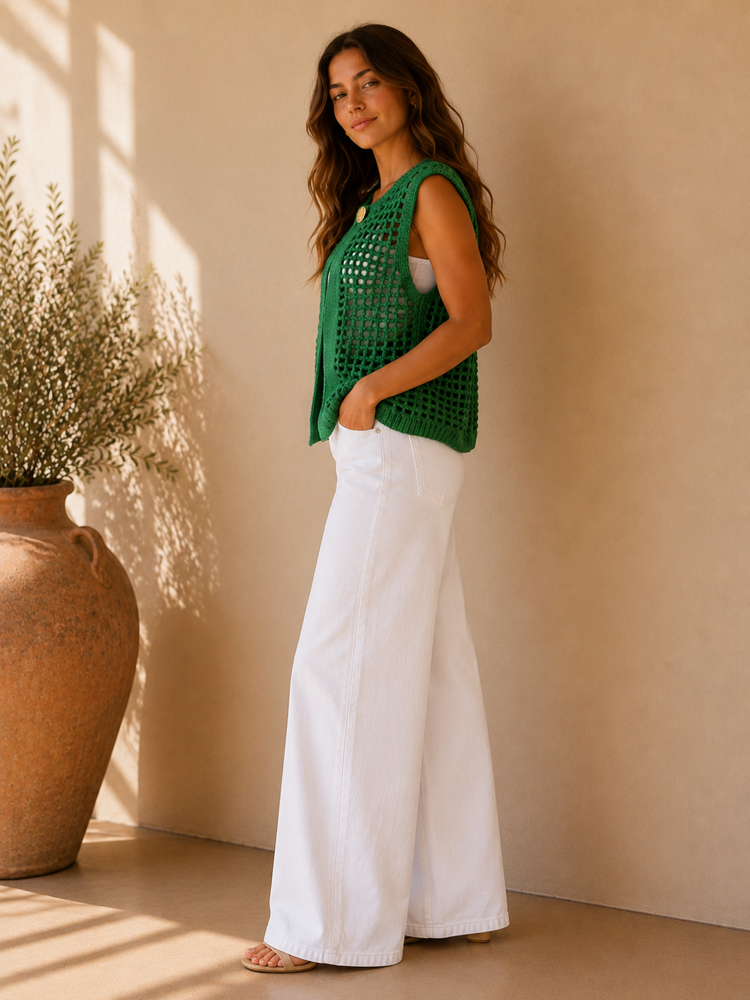 Green Foliage Wren Button Top