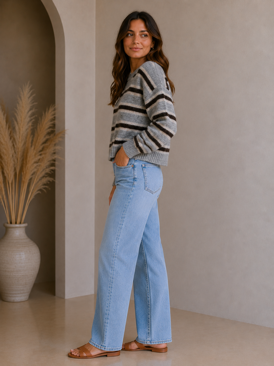 Heather Grey Brown Sutton Striped Sweater