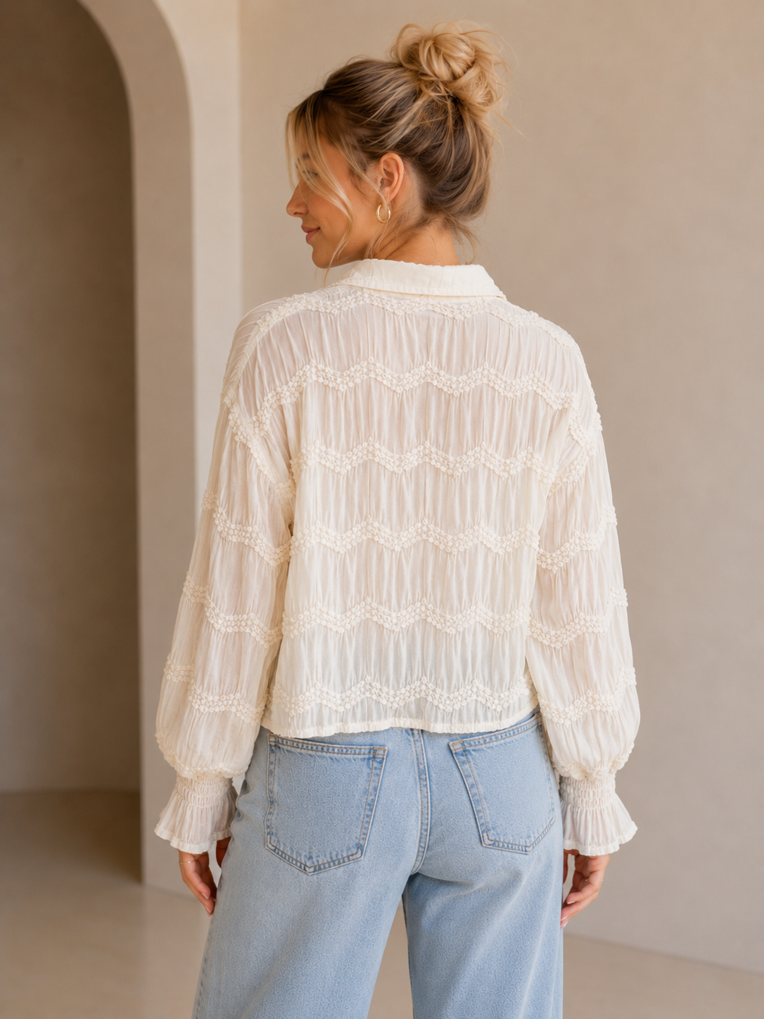 Butter Cream Romantic Sheer Blouse
