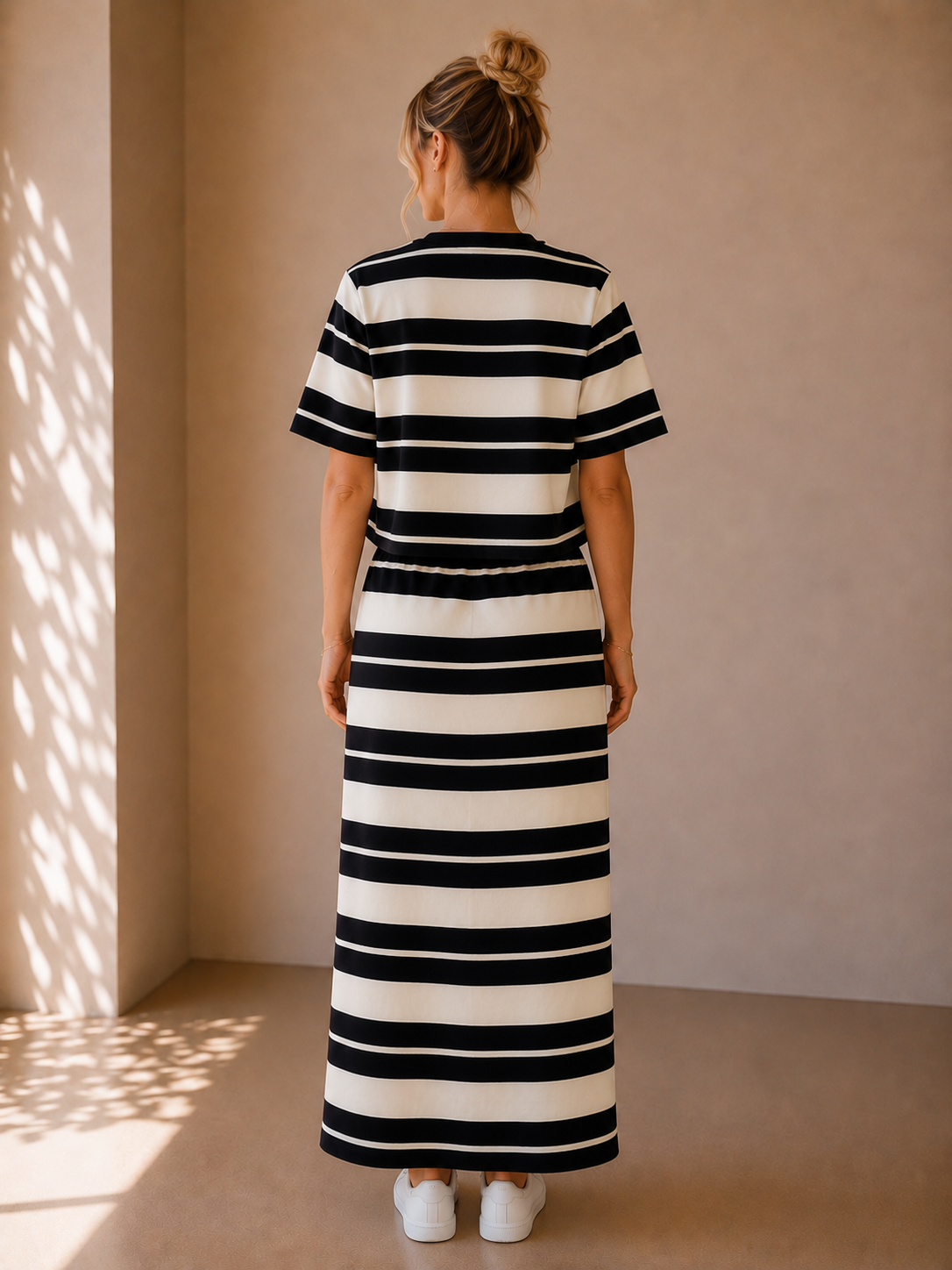 Ash Black Gail Striped Jersey Midi Skirt