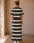 Ash Black Gail Striped Jersey Midi Skirt
