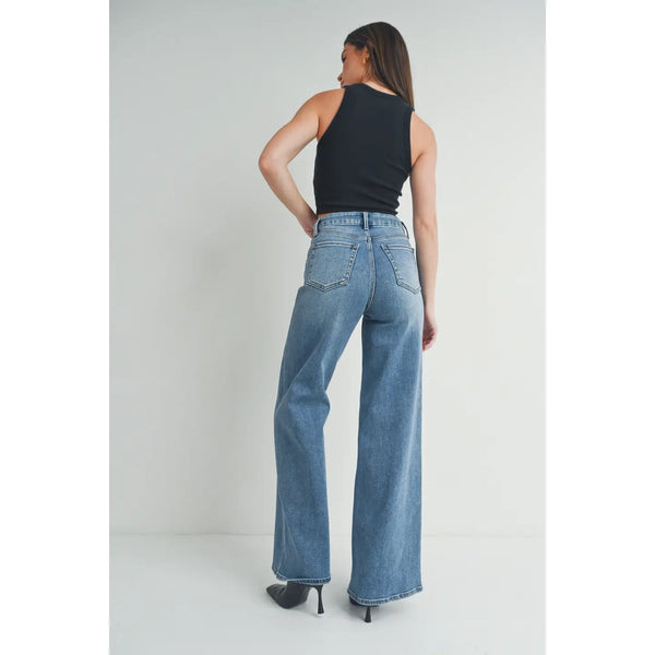 Medium Denim High Rise Palazzo Wide Leg