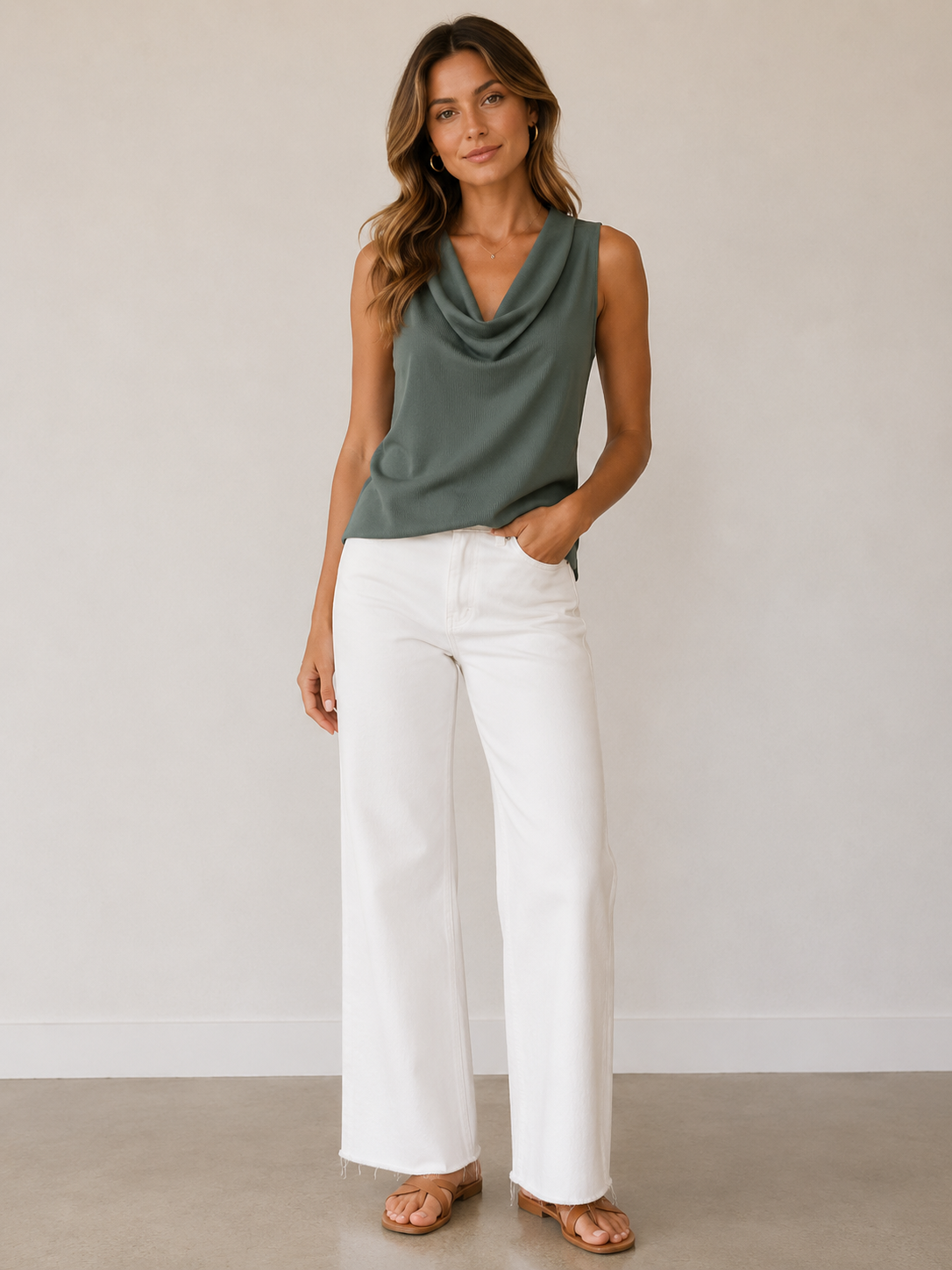 Deep Forest Cowl Neck Knit Tank