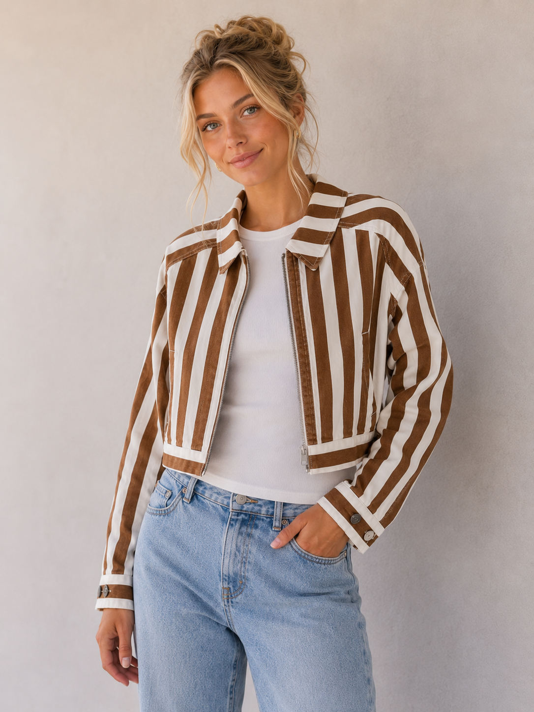 Desert Taupe Happy Stripe Jacket