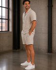 Natural & Brown Check Dobby Resort Shirt