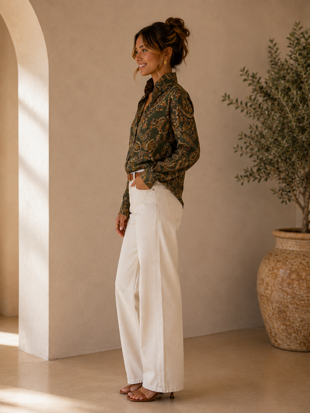 Decoratif Uma High Neck Silk Shirt