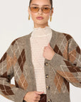 Grey Brown Argyle Terri Cardigan
