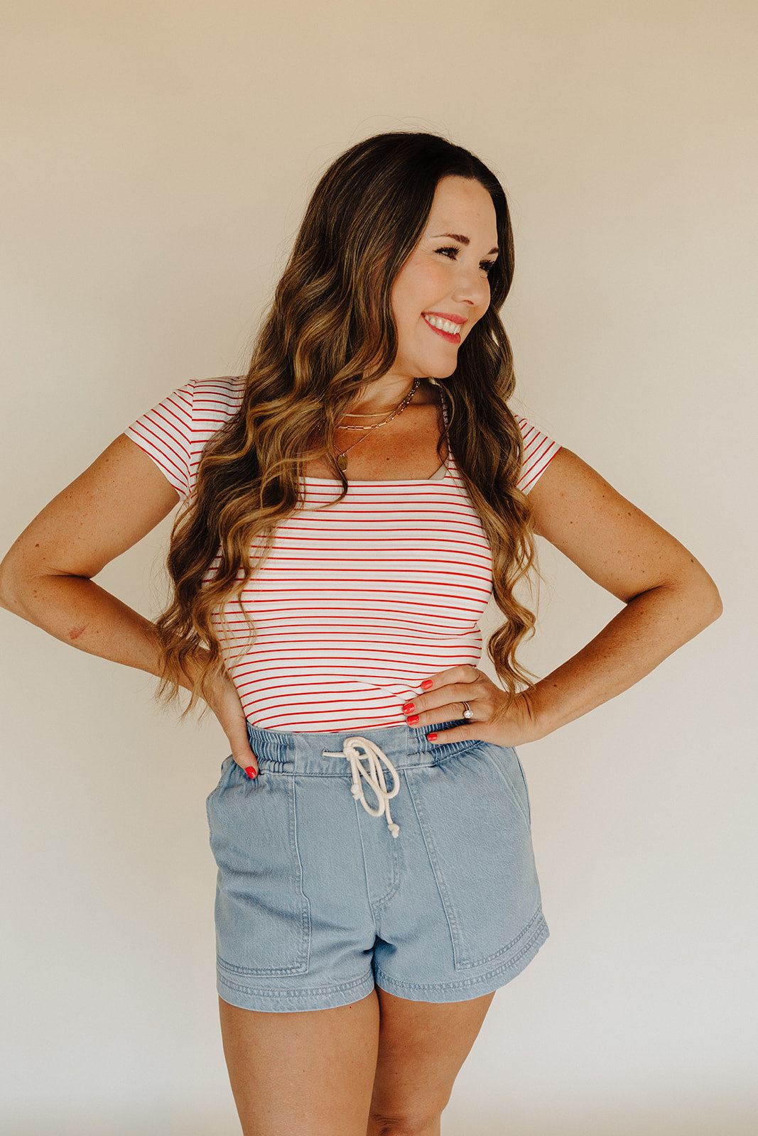 Cherry Striped Square Neck Top