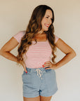 Cherry Striped Square Neck Top