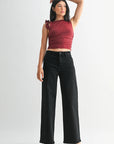 Black Stretchy Wide Leg