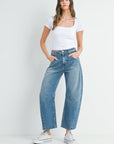 Medium Denim Barrel Jean With Seams