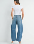 Medium Denim Barrel Jean With Seams