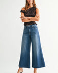 Medium Denim Wide Leg Flare Crop