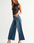 Medium Denim Wide Leg Flare Crop