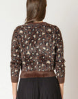 Brown Fuzzy Leopard Bow Button Cardigan