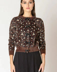 Brown Fuzzy Leopard Bow Button Cardigan