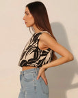 Black Lucca Leaf Bubble Crop Top