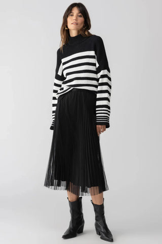 Black Tulle Pleated Midi Skirt