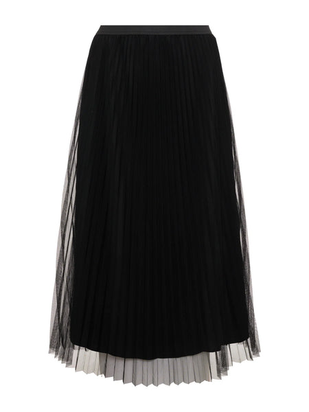 Black Tulle Pleated Midi Skirt