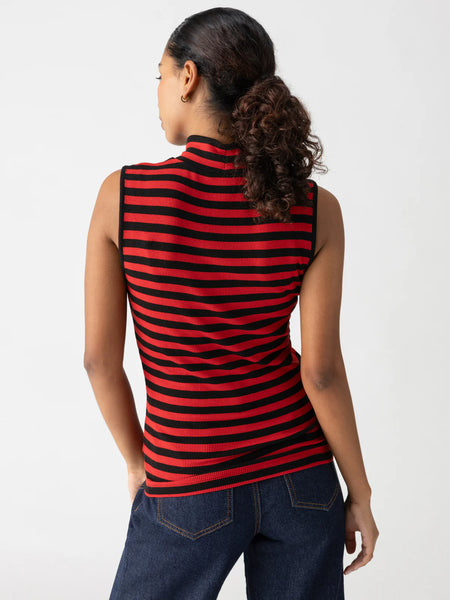 Black & Cherry Red Stripe Essential Mock Neck Tank