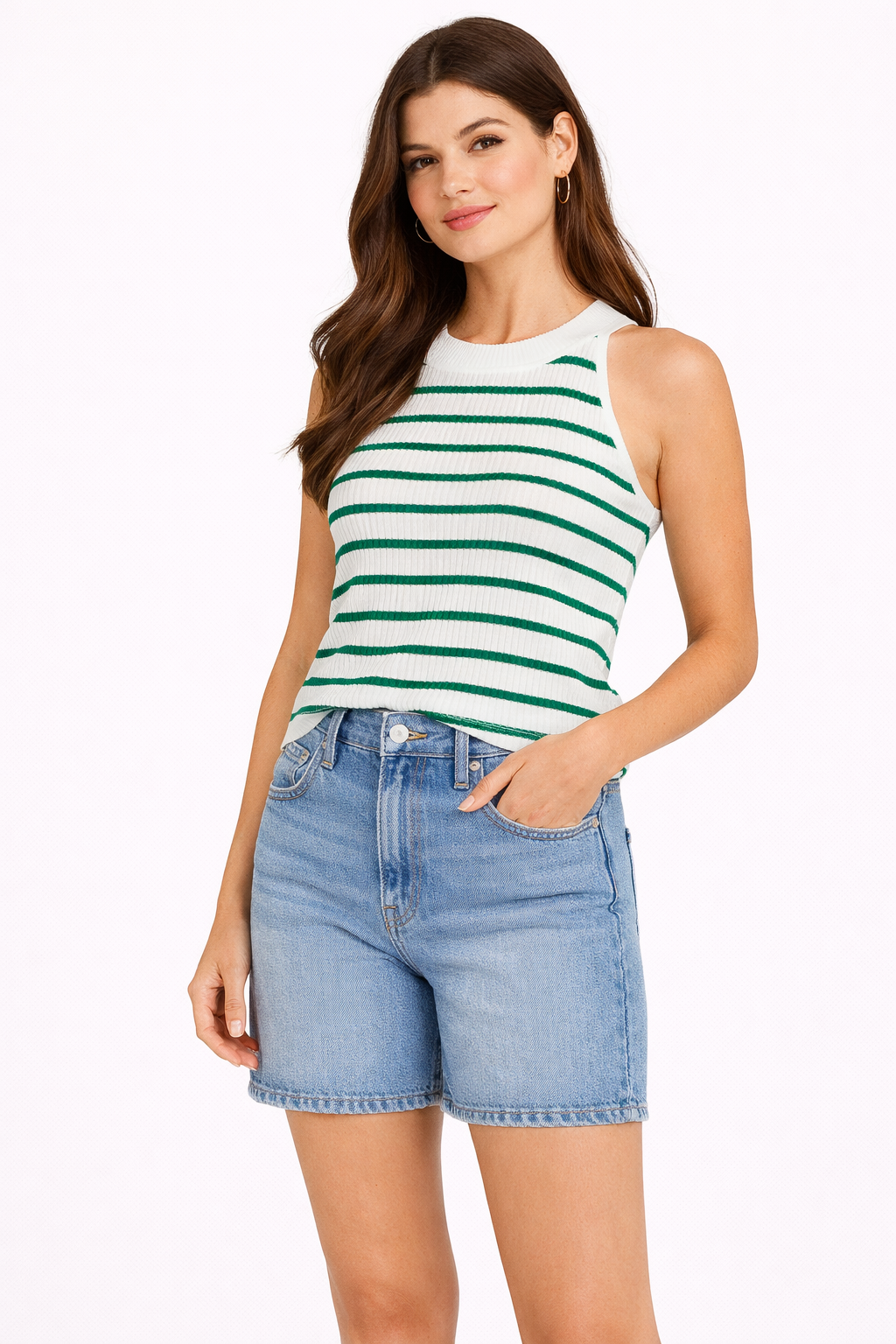White &amp; Green Aubrey Tank