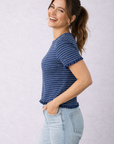 Blue Stripe Ruffled Top