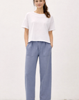 Slate Blue Linen Blend Barrel Tapered Pants
