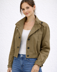 Olive Funnel Twill Woven Jacket