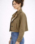 Olive Funnel Twill Woven Jacket