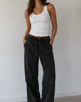 Charcoal Linen Blend Barrel Tapered Pants