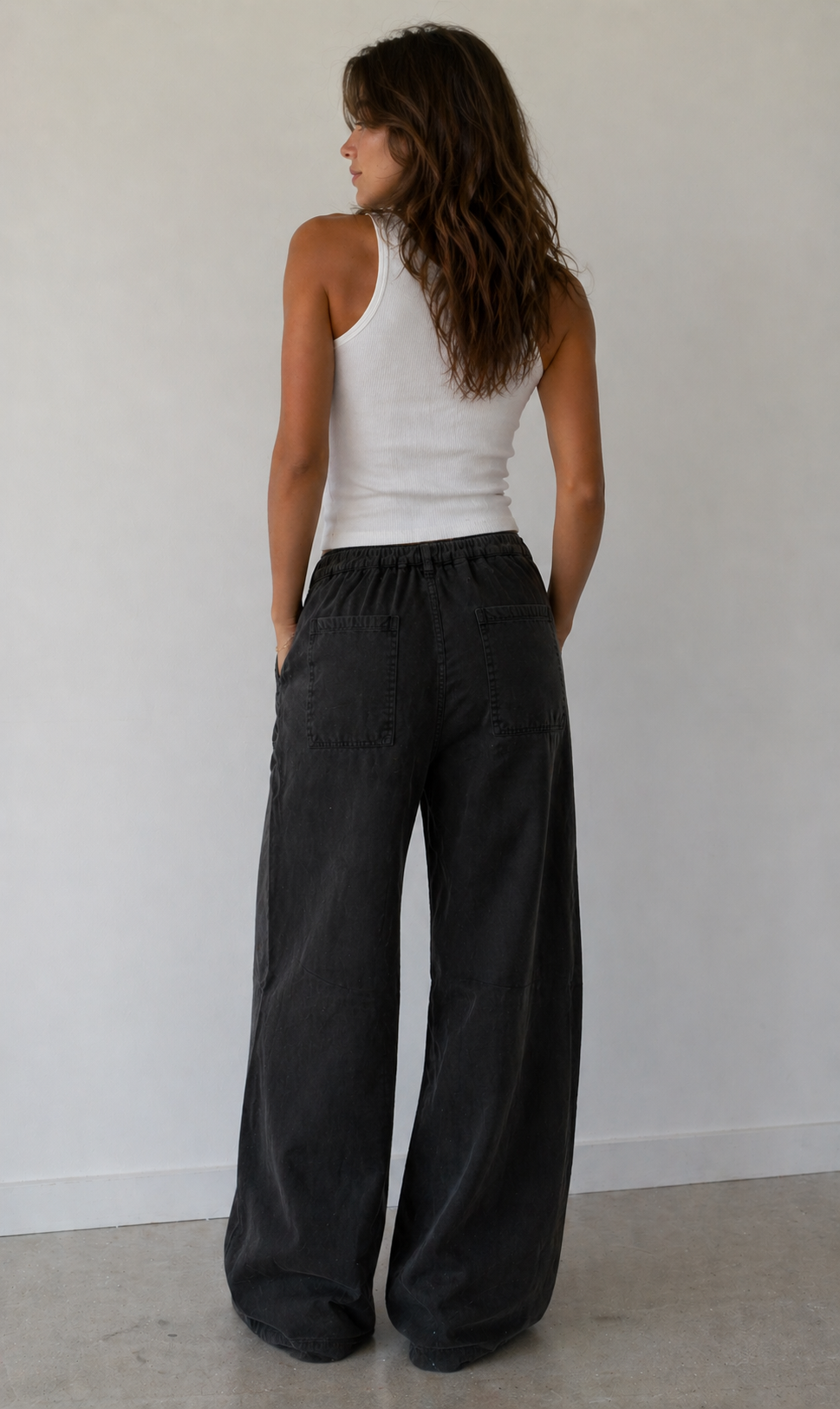 Charcoal Linen Blend Barrel Tapered Pants